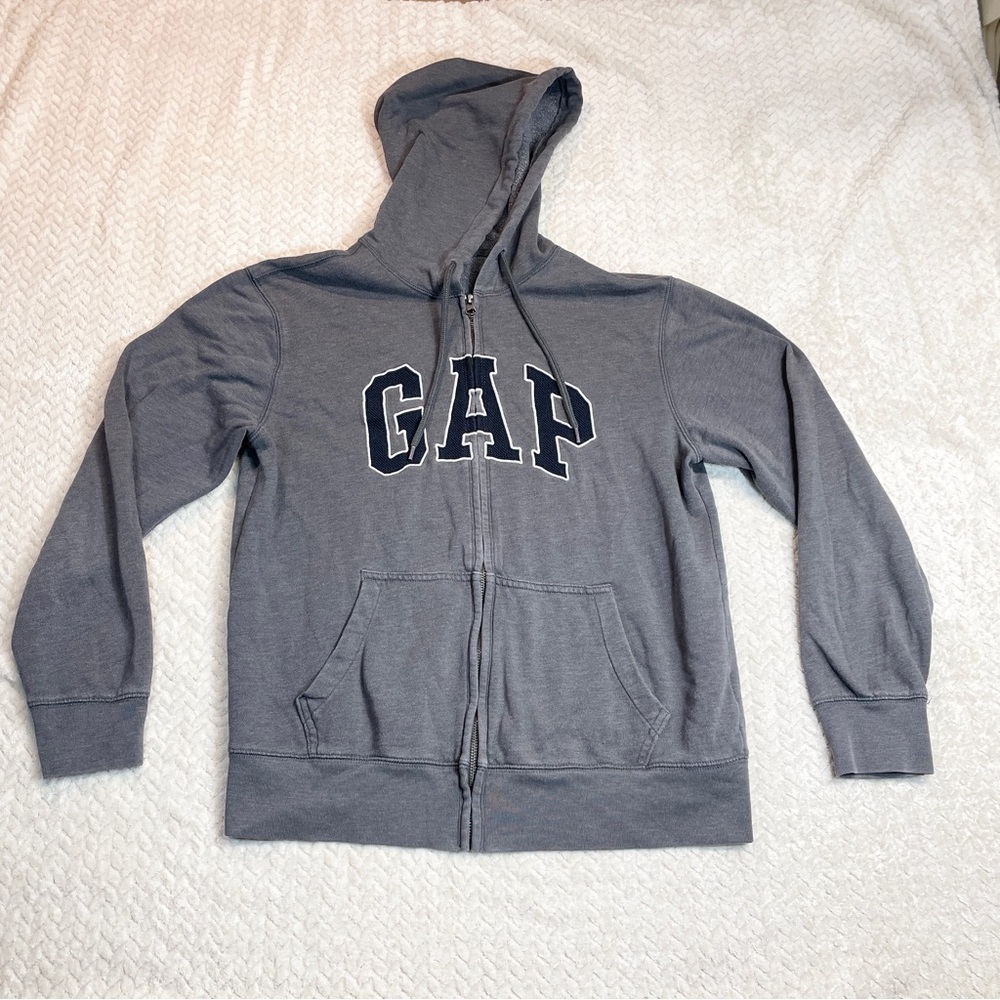 Gap Logo Gray Y2K Zip Up Hoodie‎ Unisex Size Medium